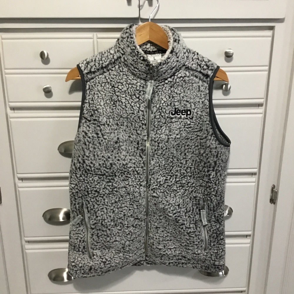 JEEP Sherpa Fleece Womans Full Zip Vest Black Heather Gray Size Large